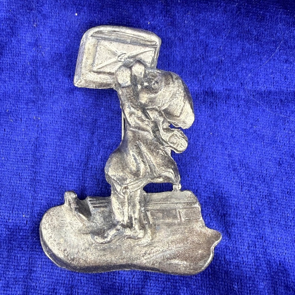 Vintage Pot Metal Brooch Silver Tone Winter Child Mailbox Letter